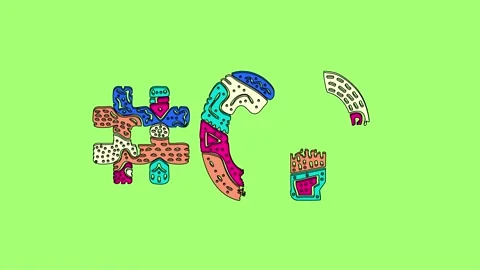 #CD. Animated Cartoon Hashtag, Shake twitch effect. Isolate on green screen Stock Footage 163868248