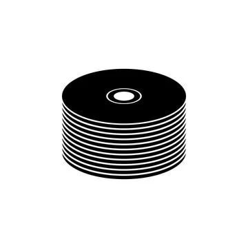 CD Box with Disc, Stack of DVD Flat Vector Icon Stock Illustration