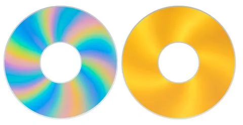 CD bright rainbow gradient disc and gold disc. 3D rendering Stock Illustration