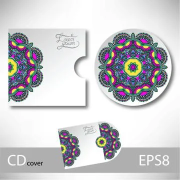 CD cover design template with ukrainian ethnic style ornament fo Stock Illustration