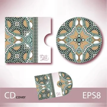 CD cover design template with ukrainian ethnic style ornament fo Stock Illustration