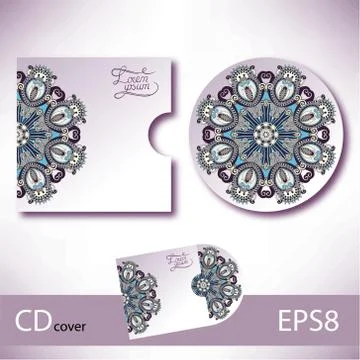 CD cover design template with ukrainian ethnic style ornament fo Stock Illustration