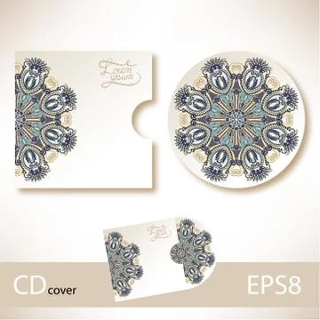 CD cover design template with ukrainian ethnic style ornament fo Stock Illustration