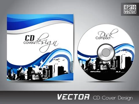 CD cover presentation design template, copy space and wave effect with urba.. 스톡 일러스트
