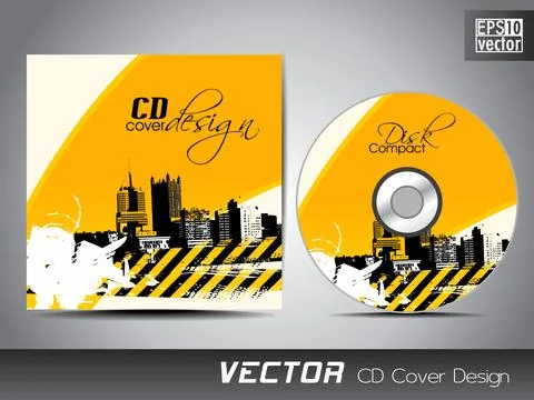 CD cover presentation design template, copy space and wave effect with urba.. Stock Illustration