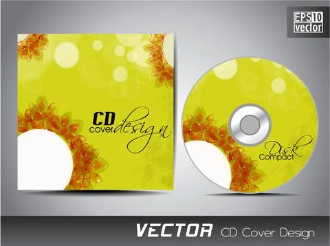CD cover presentation design template with copy space and flower effect, ed.. 库存插图