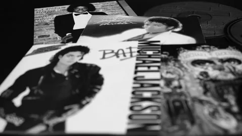 CD covers of the first four solo albums by MICHAEL JACKSON Stock Footage 257254241