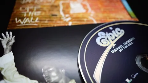 CD covers of Michael Jackson's first solo album, OFF THE WALL Stock Footage 107220735