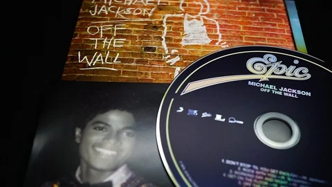 CD covers of Michael Jackson's first solo album, OFF THE WALL Stock Footage 107220739