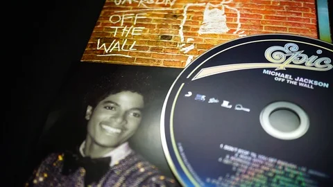 CD covers of Michael Jackson's first solo album, OFF THE WALL Stock Footage 107220740