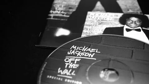 CD covers of Michael Jackson's first solo album, OFF THE WALL Stock Footage 247462016