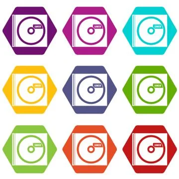 CD with danger lettering icon set color hexahedron Illustrazione stock