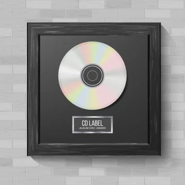 CD Disc Award Vector. Modern Ceremony. Realistic Frame, Album Disc, Brick Wall Stock Illustration
