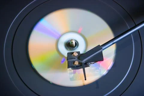 Cd disc on a turntable top view selective focus Stock Photos
