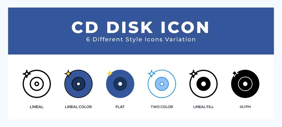 Cd disk icon in filled. thin line. outline stroke and flat style. Illustrazione stock