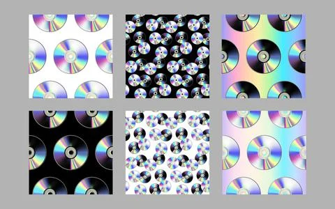 CD disk seamless patterns set. Fashion repeat backgrounds 스톡 일러스트
