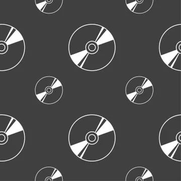 Cd, DVD, compact disk, blue ray icon sign. Seamless pattern on a gray backgro Stock Illustration