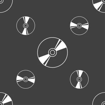 Cd, DVD, compact disk, blue ray icon sign. Seamless pattern on a gray backgro Stock Illustration