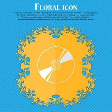 Cd, DVD, compact disk, blue ray. Floral flat design on a blue abstract backgr Stock Illustration