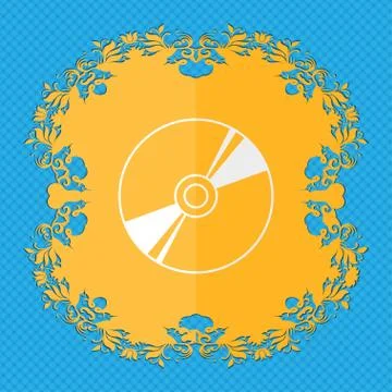 Cd, DVD, compact disk, blue ray. Floral flat design on a blue abstract backgroun Illustrazione stock