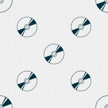 Cd, DVD, compact disk, blue ray icon sign. Seamless pattern with geometric textu Stock Illustration