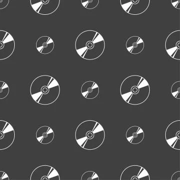 Cd, DVD, compact disk, blue ray icon sign. Seamless pattern on a gray background イラスト素材