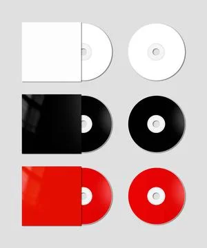 CD - DVD mockup template white, black and red CD - DVD and covers isolated... Stock Photos