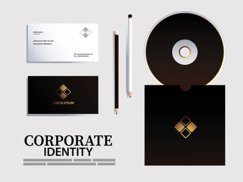 CD with envelopes and pencil for elements of identity corporation 스톡 일러스트