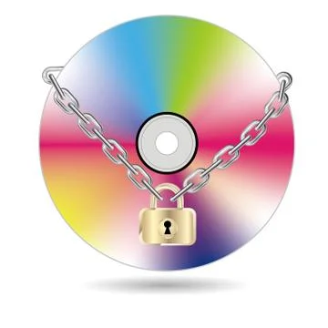 CD locked by a chain.Isolated on white background. Stock-Illustration