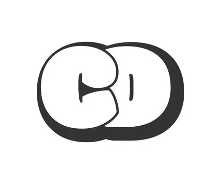 CD logo, bubble comic lettering, rounded in graffiti style black and white .. Illustrazione stock