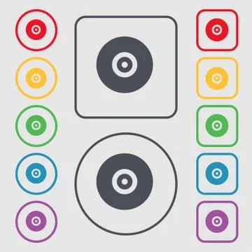 CD or DVD icon sign. symbol on the Round and square buttons with frame. Vecto 스톡 일러스트