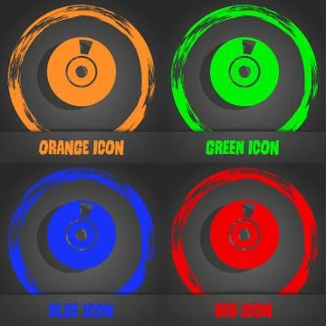CD or DVD icon sign. Fashionable modern style. In the orange, green, blue, re Illustrazione stock