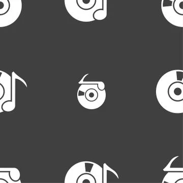 CD or DVD icon sign. Seamless pattern on a gray background. Vector Stock Illustration
