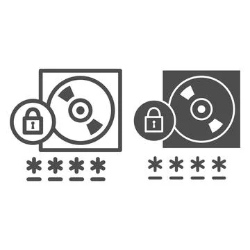 CD with Password protected data line and solid icon, Black bookkeeping concept Stock Illustration
