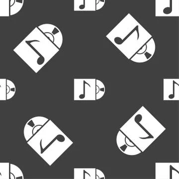 Cd player icon sign. Seamless pattern on a gray background. Vector Stock Illustration