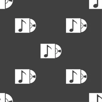 Cd player icon sign. Seamless pattern on a gray background. Vector Stock Illustration