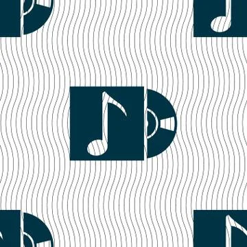 Cd player icon sign. Seamless pattern with geometric texture. Illustrazione stock