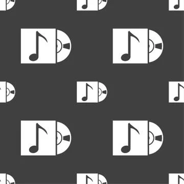 Cd player icon sign. Seamless pattern on a gray background. Illustrazione stock