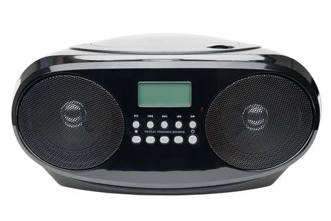 CD Player. Old fashioned retro CD Boombox with speakers. Stock Photos