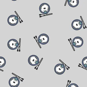 Cd player retro music vector seamless pattern Illustrazione stock