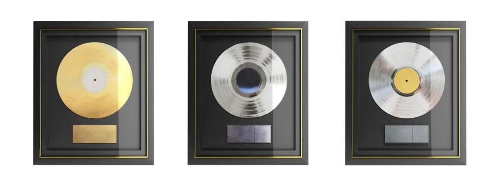 CD prizes with label 3d render Stock Illustration