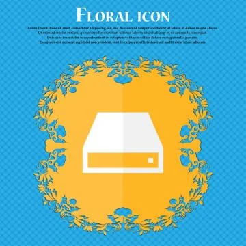 CD-ROM . Floral flat design on a blue abstract background with place for your Stock Illustration