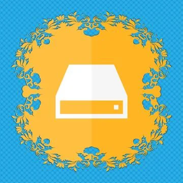 CD-ROM . Floral flat design on a blue abstract background with place for your te Stock Illustration