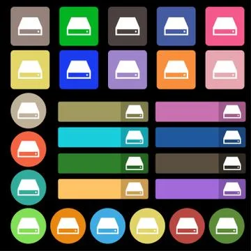CD-ROM  icon sign. Set from twenty seven multicolored flat buttons. Vector Stock Illustration