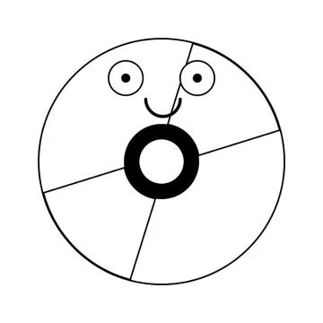 CD rom technology cute cartoon in black and white Stock Illustration
