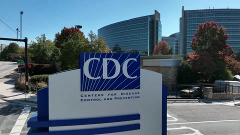 CDC Centers for Disease Control and Prevention. Aerial of sign and logo at Stock Footage 221214167