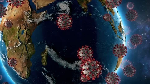 CDC Corona SARS-CoV-2 2019-nCoV Virus traveling across the earth Stock Footage 127349123