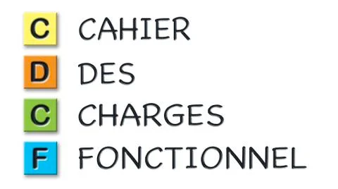 CDCF initials in colored 3d cubes with meaning in french language Stock Illustration