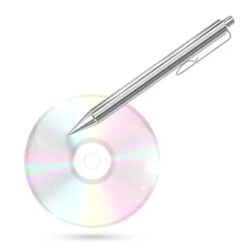 CD/DVD with pen on white background, vector illustration Stock-Illustration