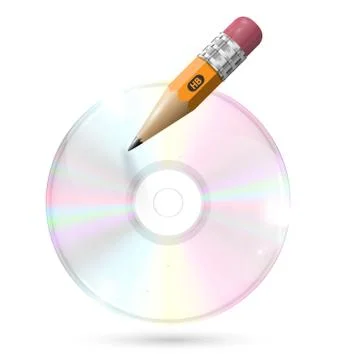 CD/DVD with pencil on white background, vector illustration Stock Illustration